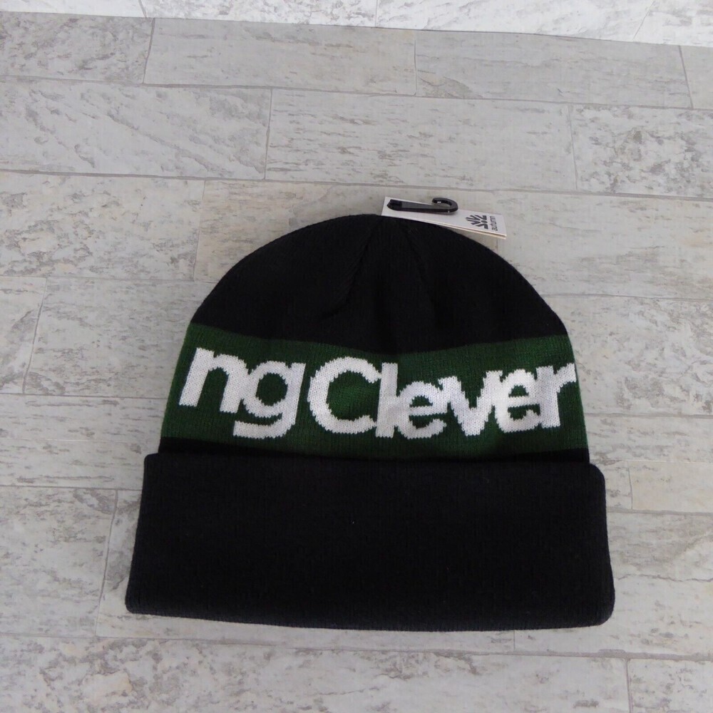 Autumn Something Clever Beanie Adult Size Black Green Hat Winter Cap Acrylic NWT